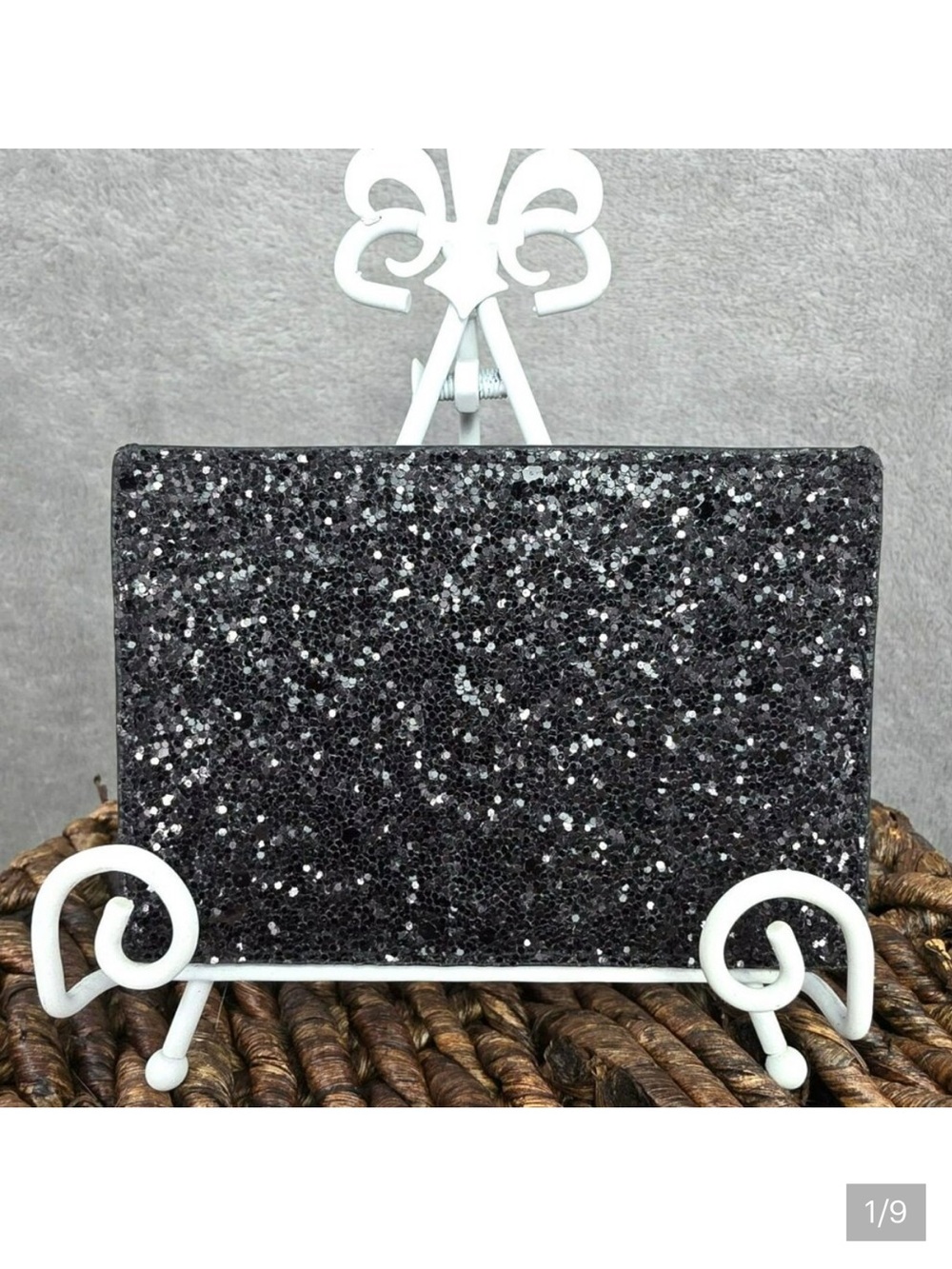 kate spade Greta Court Black Glitter card holder -EUC